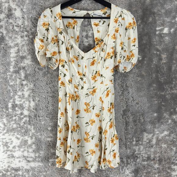 Reformation Dresses & Skirts - Reformation Size 6 Floral Print Sundress Mini V Neck Short Sleeve Ivory
